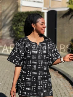 Zwart Bogolan Dashiki Shirt / Dashiki Jurk - Afrikaans shirt - Unisex