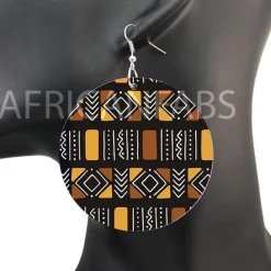 Zwarte / bruine mud cloth / bogolan - Afrikaanse oorbellen