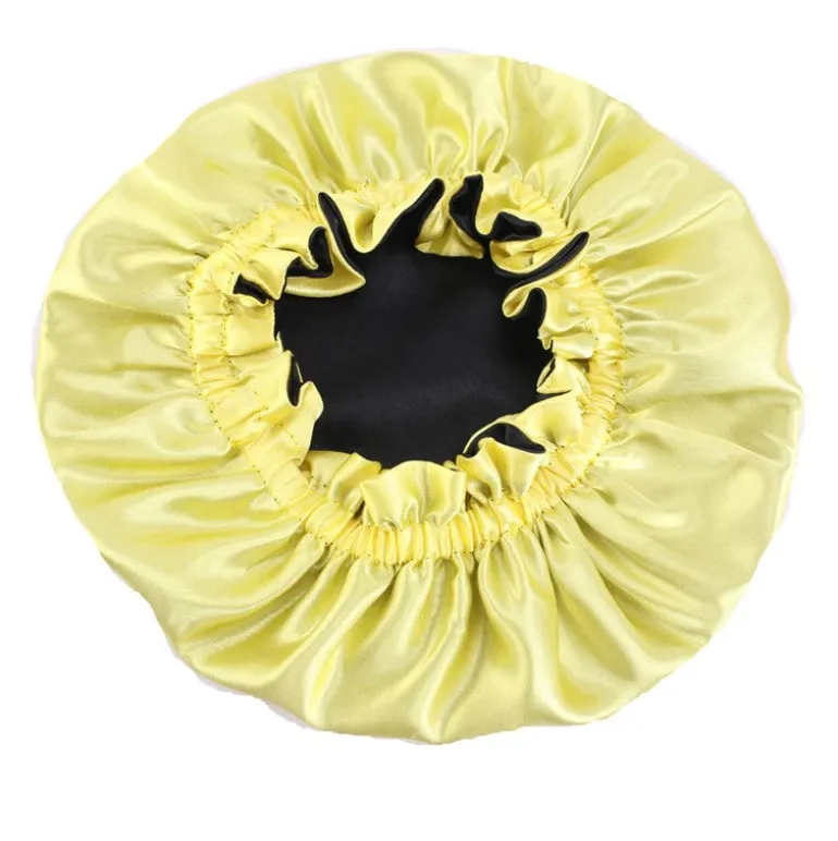Zwarte / Gele Satijnen Slaapmuts ( Voor Kinderen van 3-7 jaar ) / Kinder Haar Bonnet van Satijn