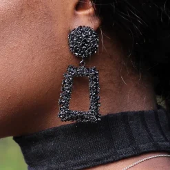 Zwarte Grote Chunky Metal Geometric Drop Earrings