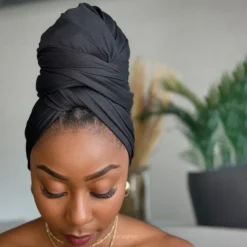 Zwarte hoofddoek - Headwrap van stretchy Jersey stof