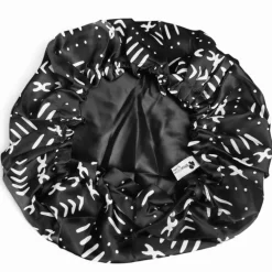 Zwarte mud / bogolan Satijnen Slaapmuts / Haar bonnet van Satijn / Satin hair bonnet