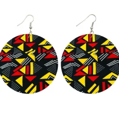 Zwarte / Rood / gele mud cloth / bogolan - Afrikaanse oorbellen