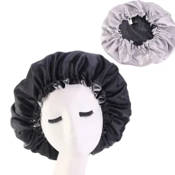 Zwarte Satijnen Slaapmuts (Moeder + Dochter / Mommy & Me ) Kinder Haar Bonnet van Satijn