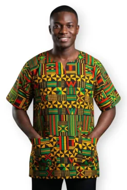 Zwart Geel Kente Dashiki Shirt / Dashiki Jurk - Afrikaans shirt - Unisex
