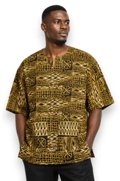Zwart Geel Ndop Cameroon Dashiki Shirt / Dashiki Jurk - Afrikaans shirt - Unisex