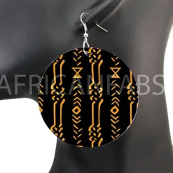 Zwart gele mud cloth / bogolan - Afrikaanse oorbellen