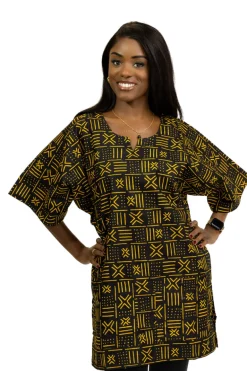 Zwart / Gele X Bogolan Dashiki Shirt / Dashiki Jurk - Afrikaans shirt - Unisex
