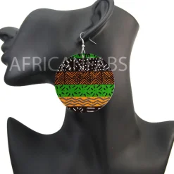 Zwart / groene mud cloth / bogolan - Afrikaanse oorbellen