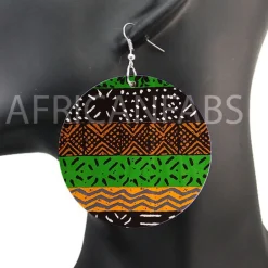 Zwart / groene mud cloth / bogolan - Afrikaanse oorbellen