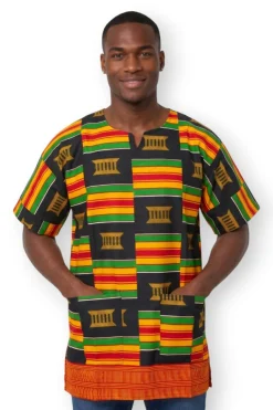 Zwart Pan Africa Kente Dashiki Shirt / Dashiki Jurk - Afrikaans shirt - Unisex
