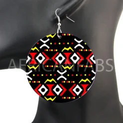 Zwart / Rood / gele bogolan - Afrikaanse print oorbellen