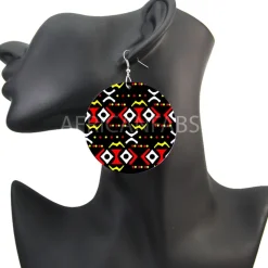 Zwart / Rood / gele bogolan - Afrikaanse print oorbellen