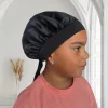 Zwart Satijnen slaapmuts met bandjes (kinderen / kindermaat 3-7 jaar) (Kinder Haar Bonnet)