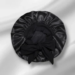 Zwart Satijnen slaapmuts met bandjes (kinderen / kindermaat 3-7 jaar) (Kinder Haar Bonnet)