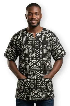 Zwart Wit Bogolan Symbols Dashiki Shirt / Dashiki Jurk - Afrikaans shirt - Unisex